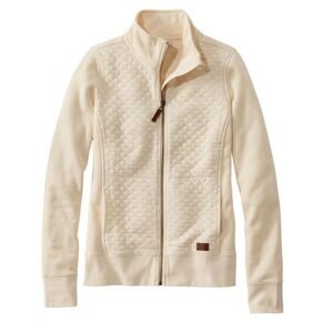 LLBean Quilted Zip Up Jacket Cream Beige Mock Neck Women XS